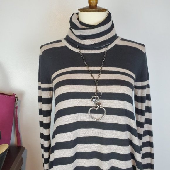 Joan Vass Black Brown Soft Lightweight Striped Turtleneck Sweater Size XS - Picture 2 of 7